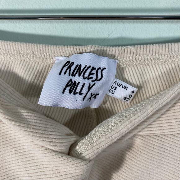 Princess Polly Cream Soft Ribbed Twist Waist Super Flared Pull On Pants Size 0 - Picture 5 of 7